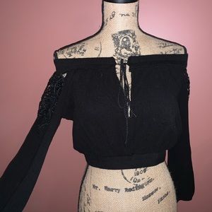Black, off the shoulder crop top